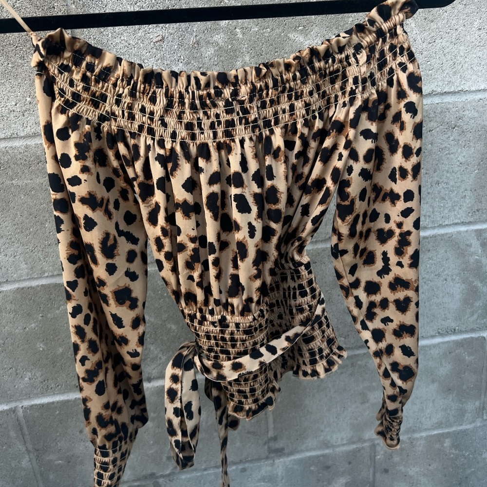 Express Leopard Print Off-Shoulder Blouse